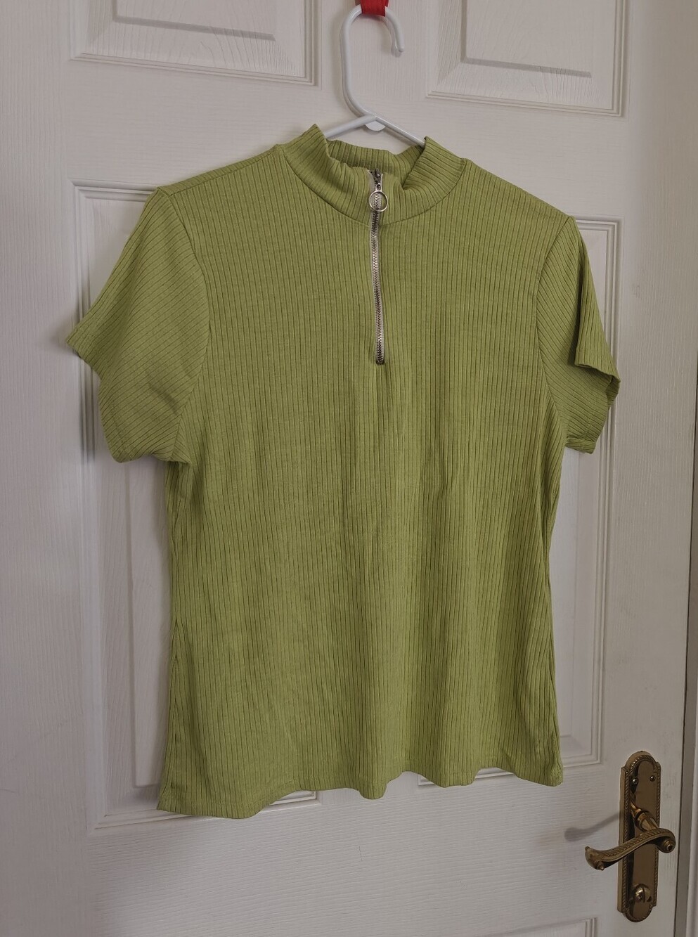 CLOCKHOUSE Be cool Green Ribbed Half Zip Y2K T-shirt